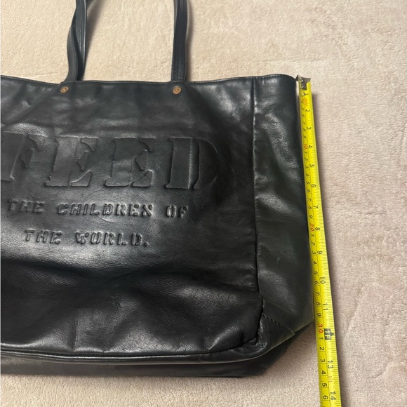Black FEED The Children Of The World Black Leather Tote Bag - Picture 7 of 9